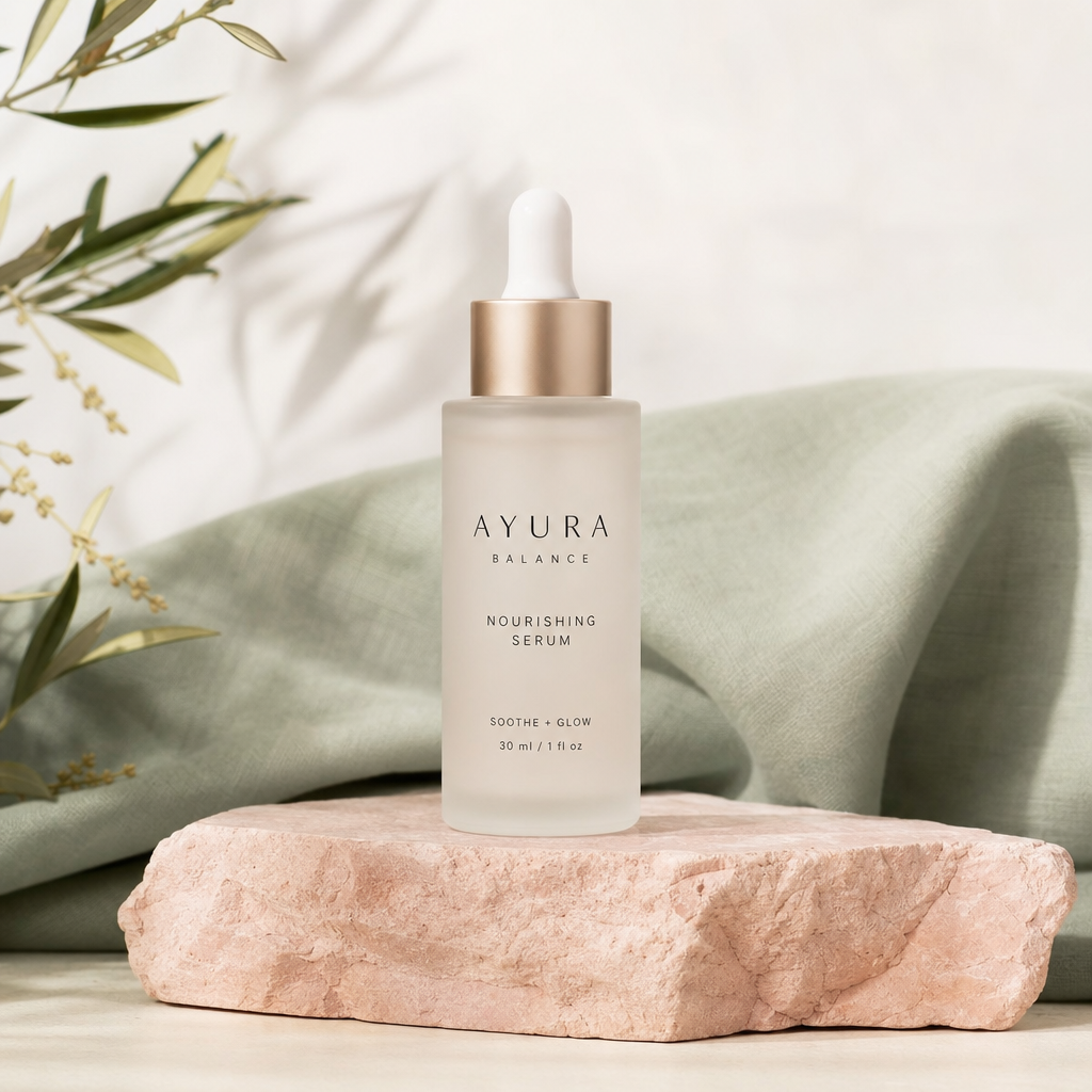 A frosted glass jar on a blush stone plinth